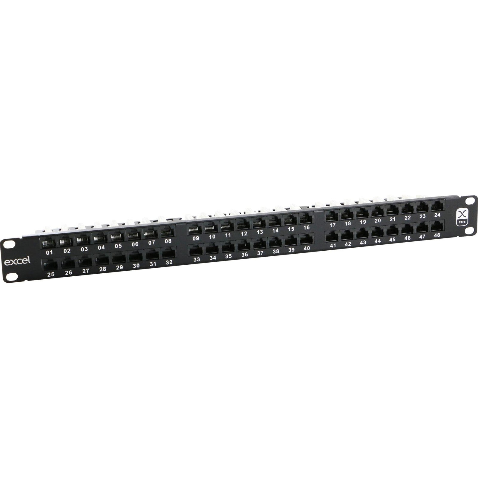 Excel 48 Port Cat6 UTP Right Angled Patch Panel 1U Black