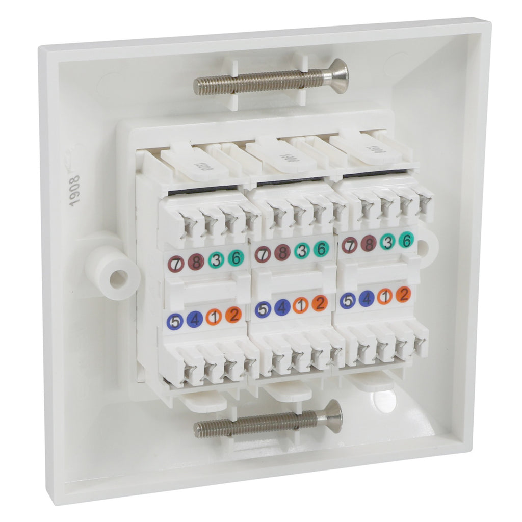 Single Rj45 Euro Module Excel Cat6 3 x UTP RJ45 Euro Module With Faceplate White (100-432)