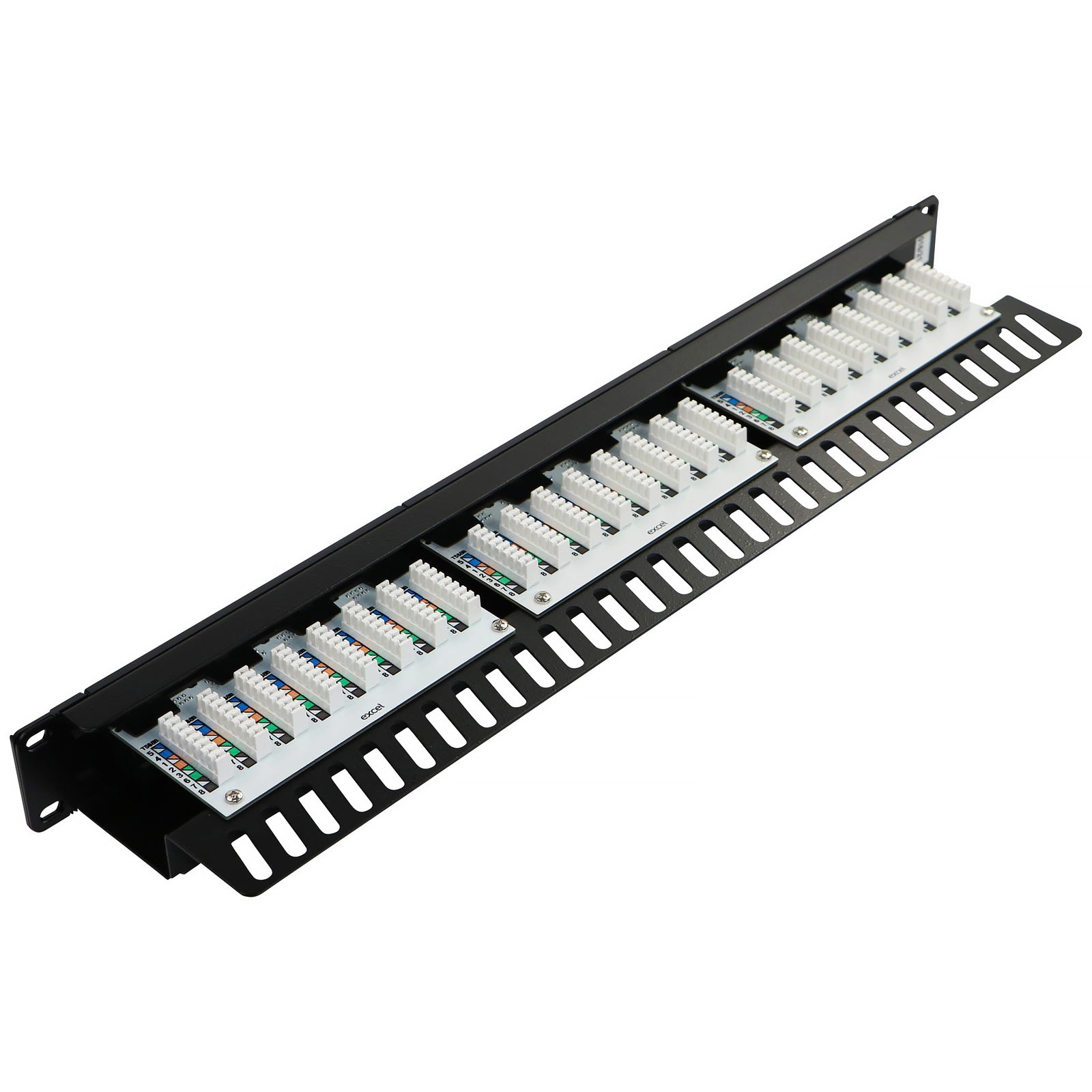 Excel Plus 24 Port Cat5e UTP Right Angled Patch Panel 1U Black