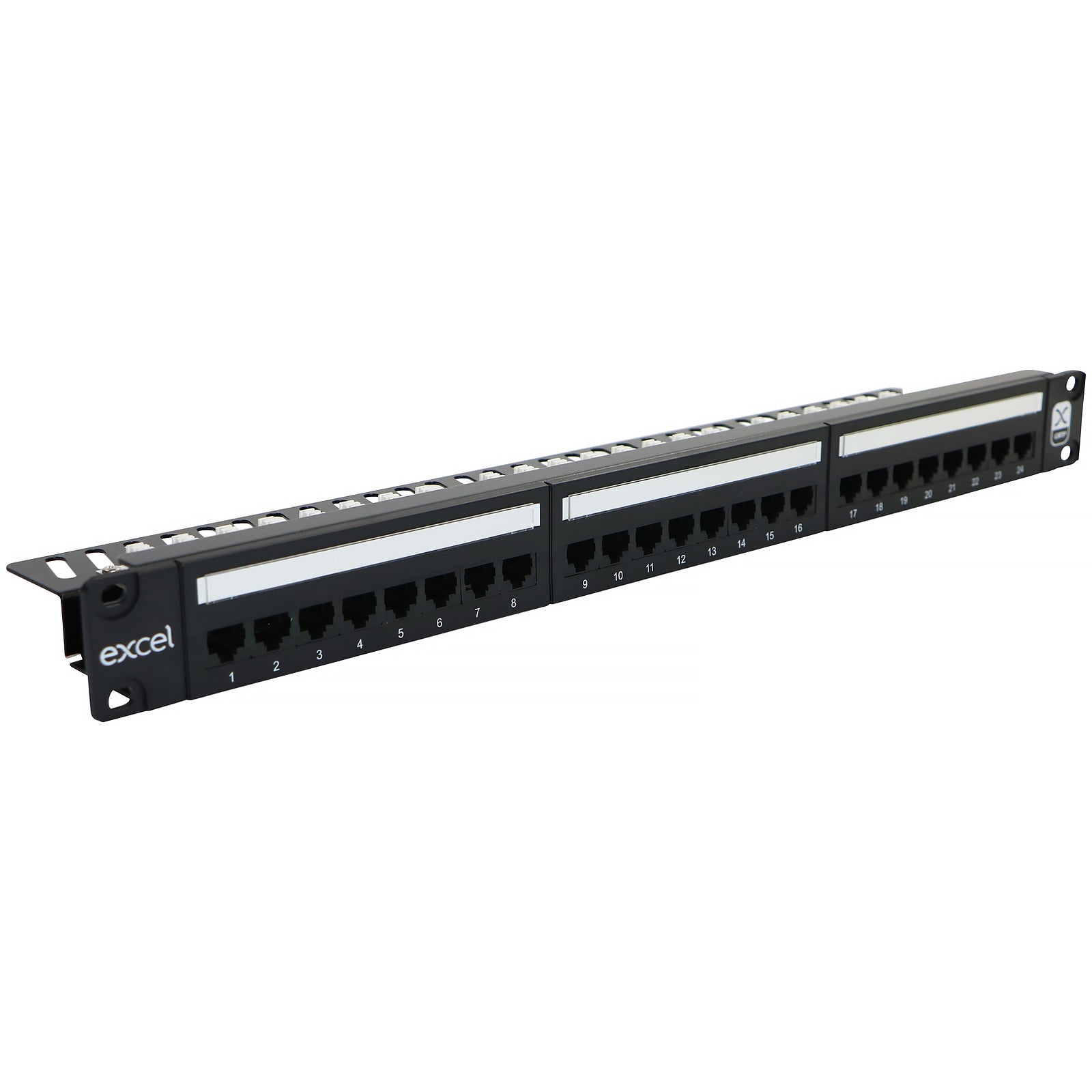 Excel Plus 24 Port Cat5e UTP Right Angled Patch Panel 1U Black