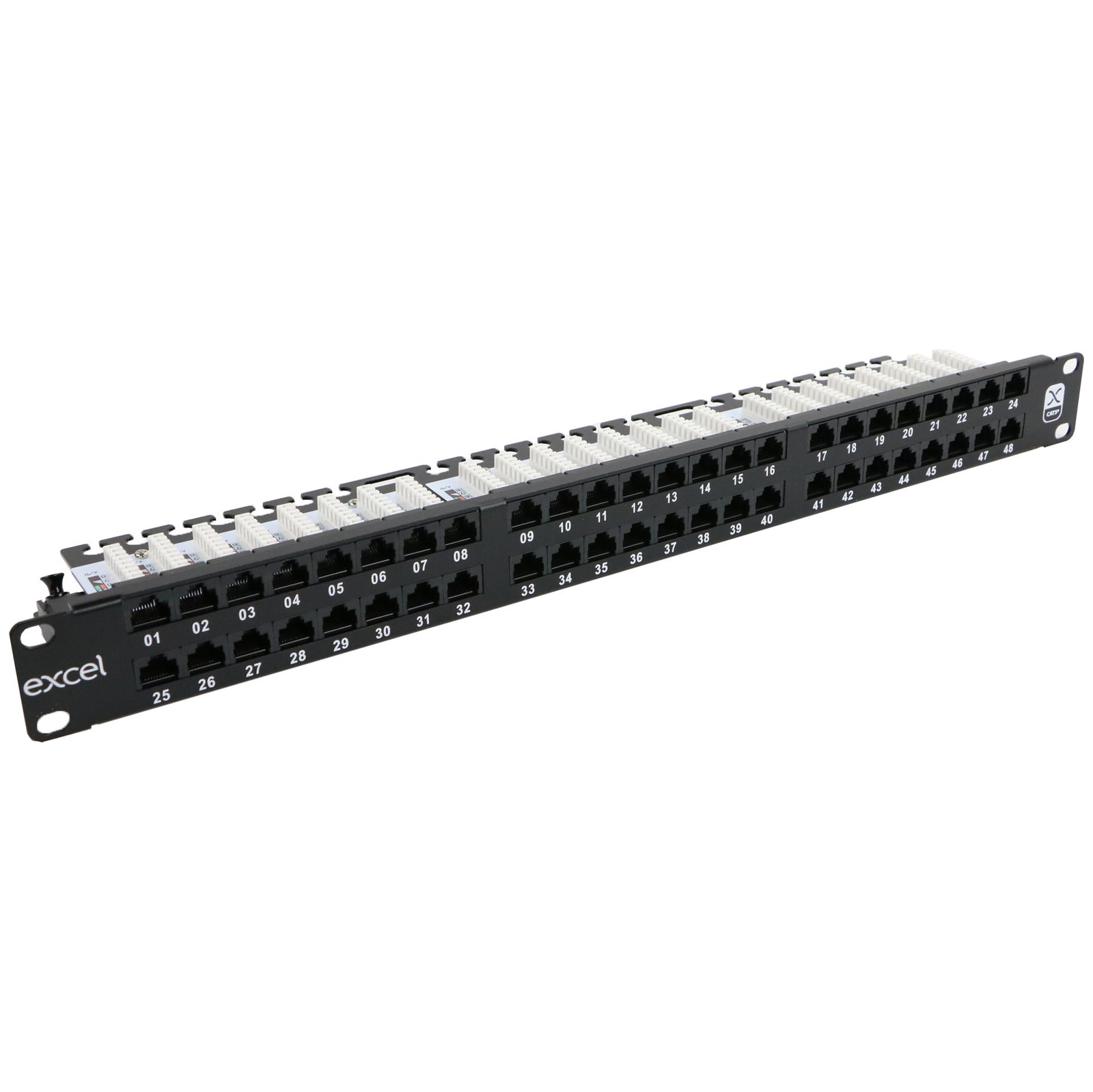 Excel 48 Port Cat5e UTP Right Angled Patch Panel 1U Black