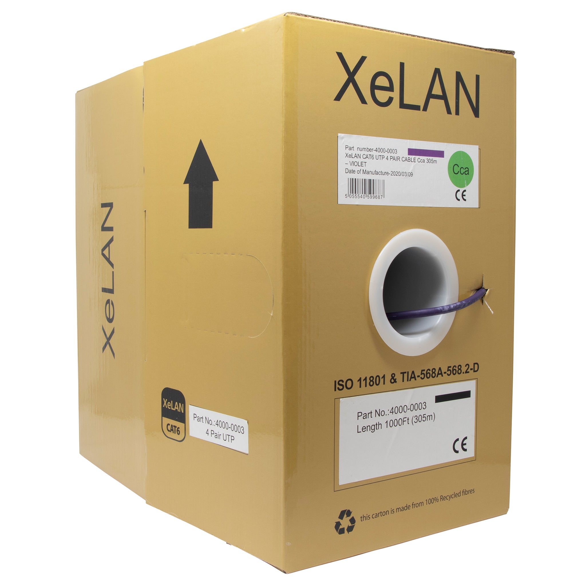 Violet XeLAN Cat6 UTP LSZH Cca-s1a,d0,a1 Solid Cable 305m