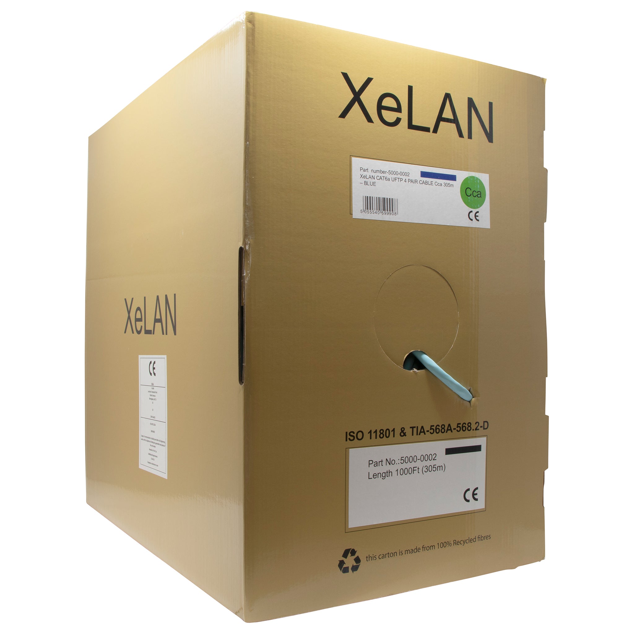 Ice Blue XeLAN Cat6a U/FTP LSZH Cca-s1a,d0,a1 Solid Cable 305m