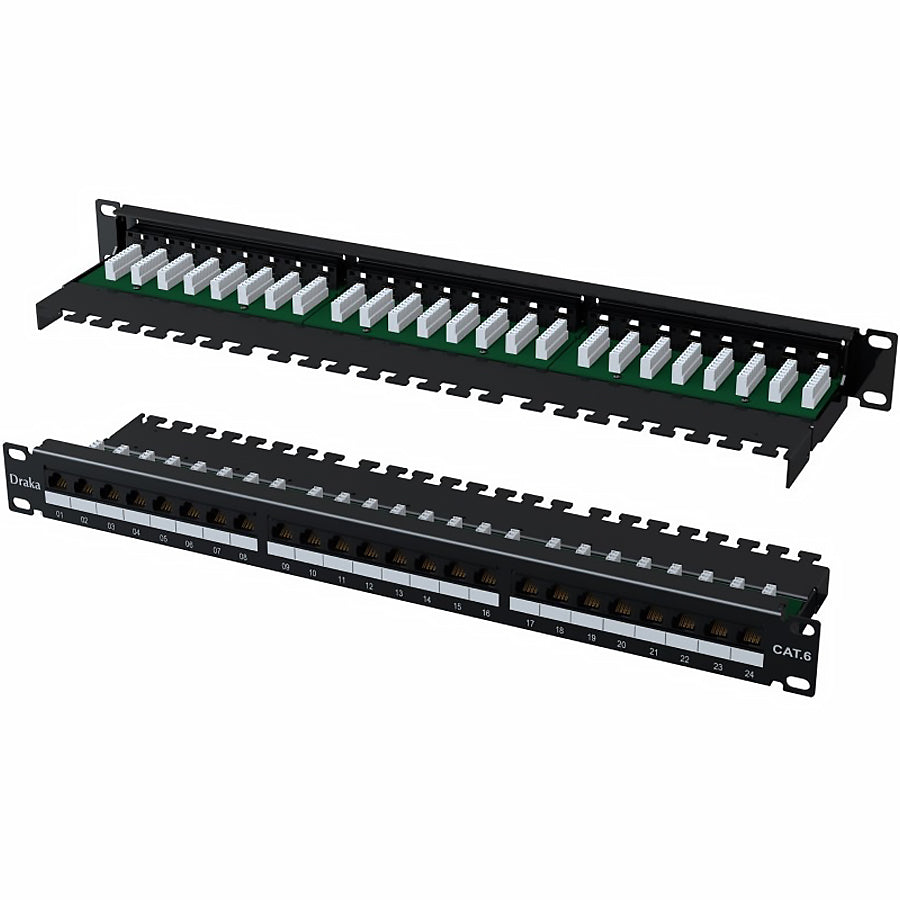 Draka 24 Way Cat6 UTP Right Angled Patch Panel 1U Black